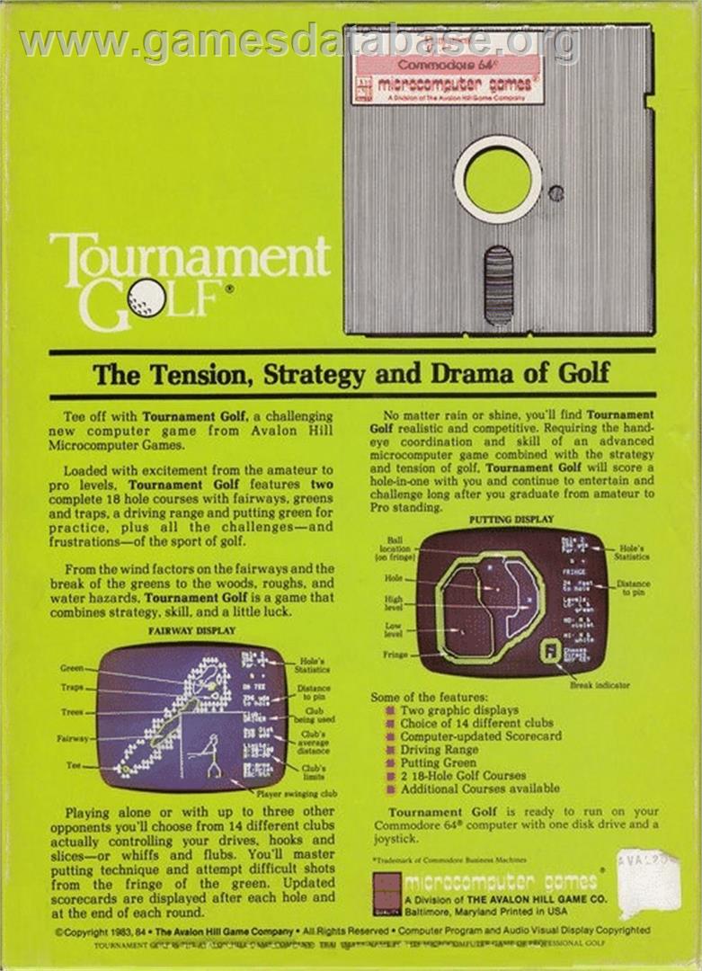 Tournament Golf - Commodore 64 - Artwork - Box Back
