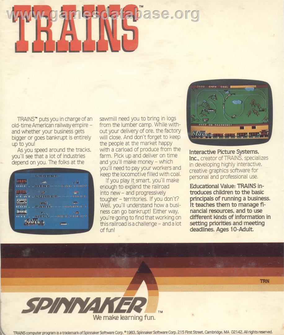 Trains (Spinnaker Software) - Commodore 64 - Artwork - Box Back