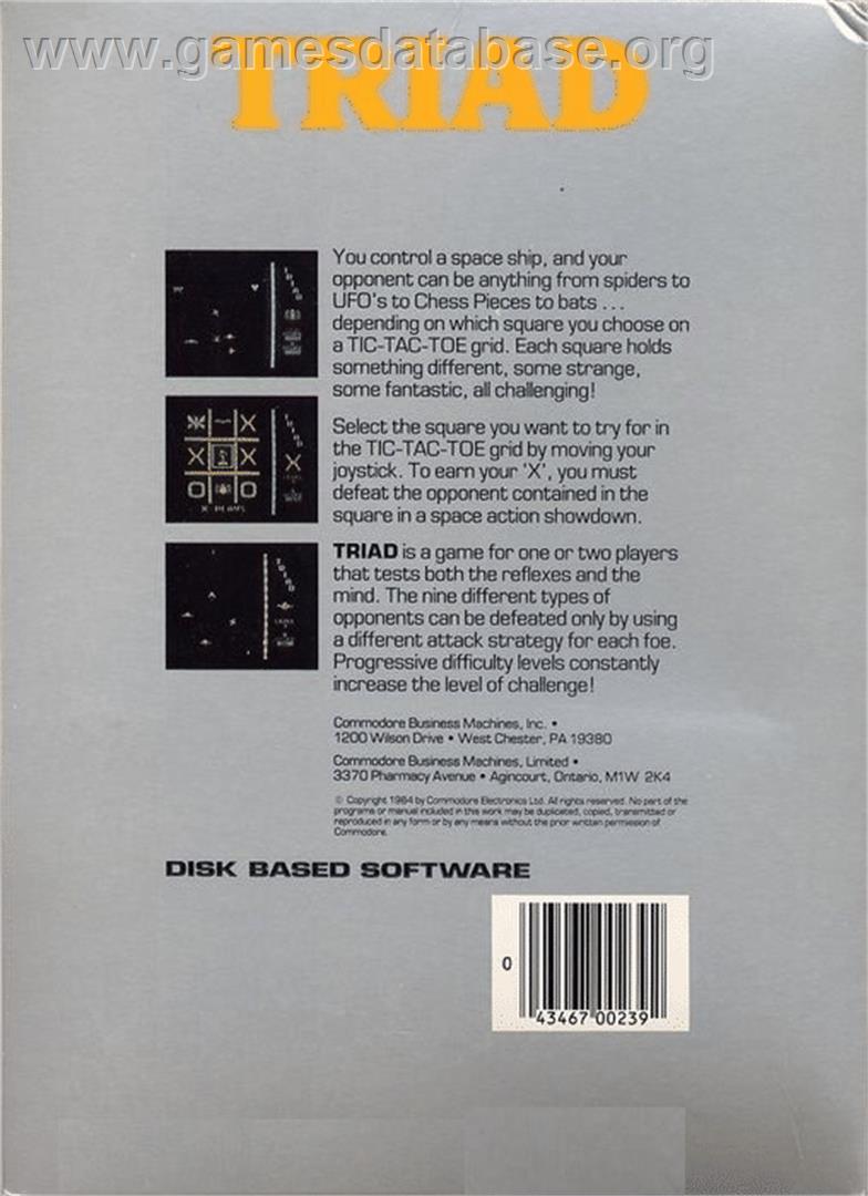 Triad - Commodore 64 - Artwork - Box Back
