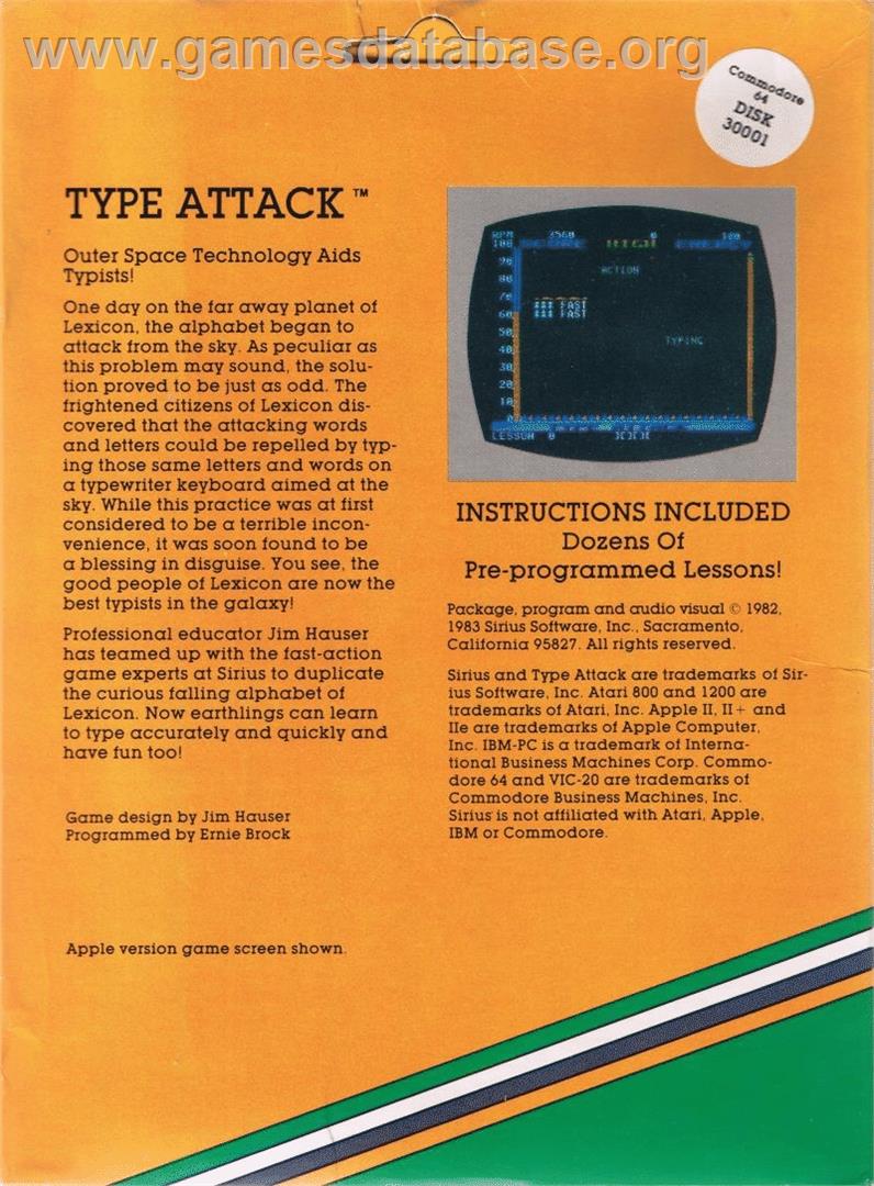 Type Attack - Commodore 64 - Artwork - Box Back