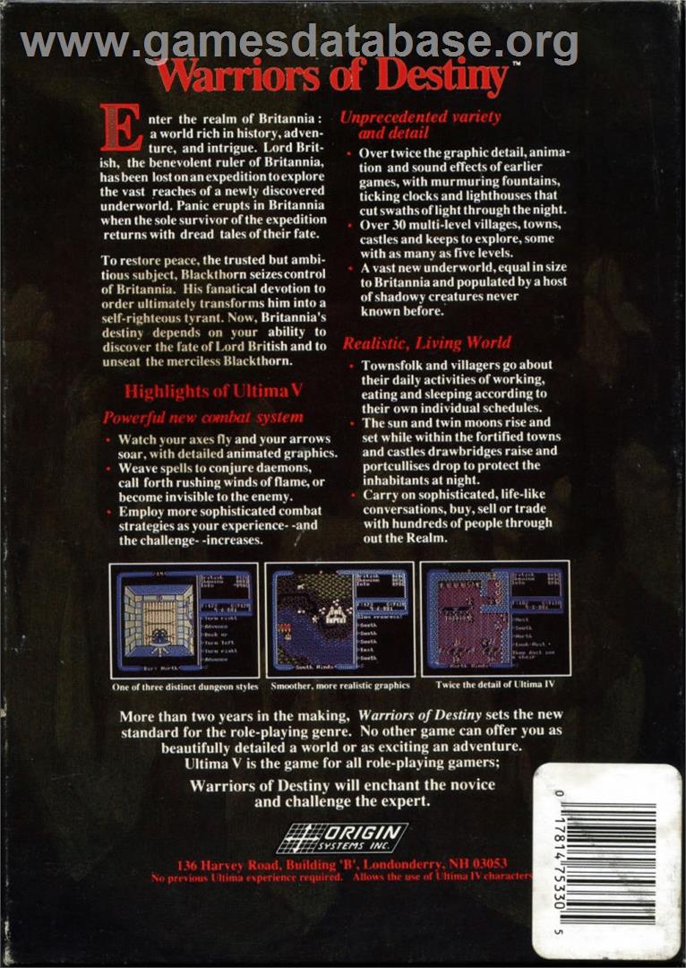 Ultima V: Warriors of Destiny - Commodore 64 - Artwork - Box Back