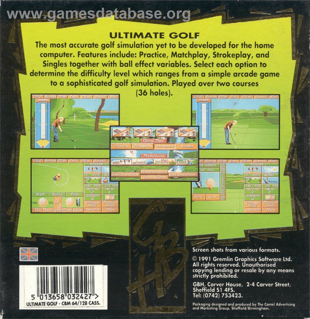 Ultimate! Golf - Commodore 64 - Artwork - Box Back