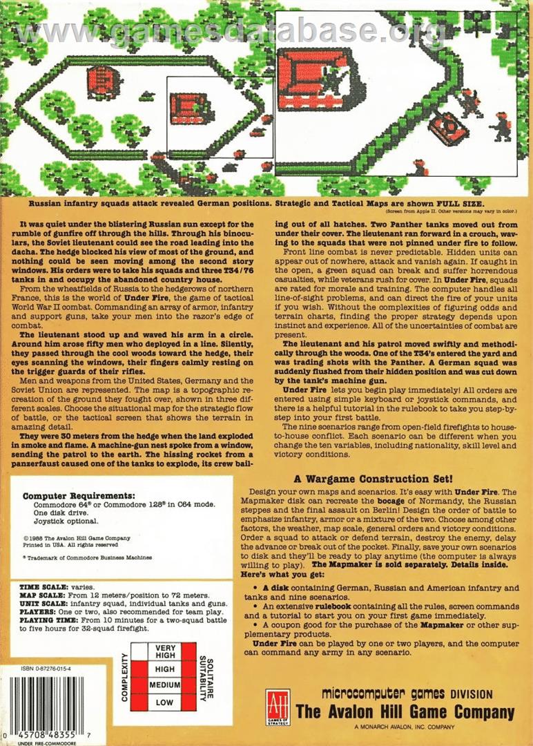 Under Fire - Commodore 64 - Artwork - Box Back
