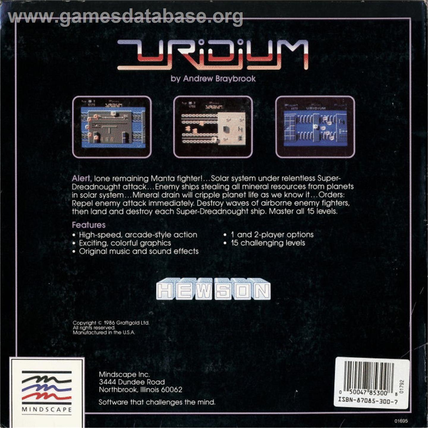 Uridium - Commodore 64 - Artwork - Box Back