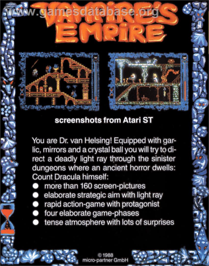 Vampire's Empire - Commodore 64 - Artwork - Box Back
