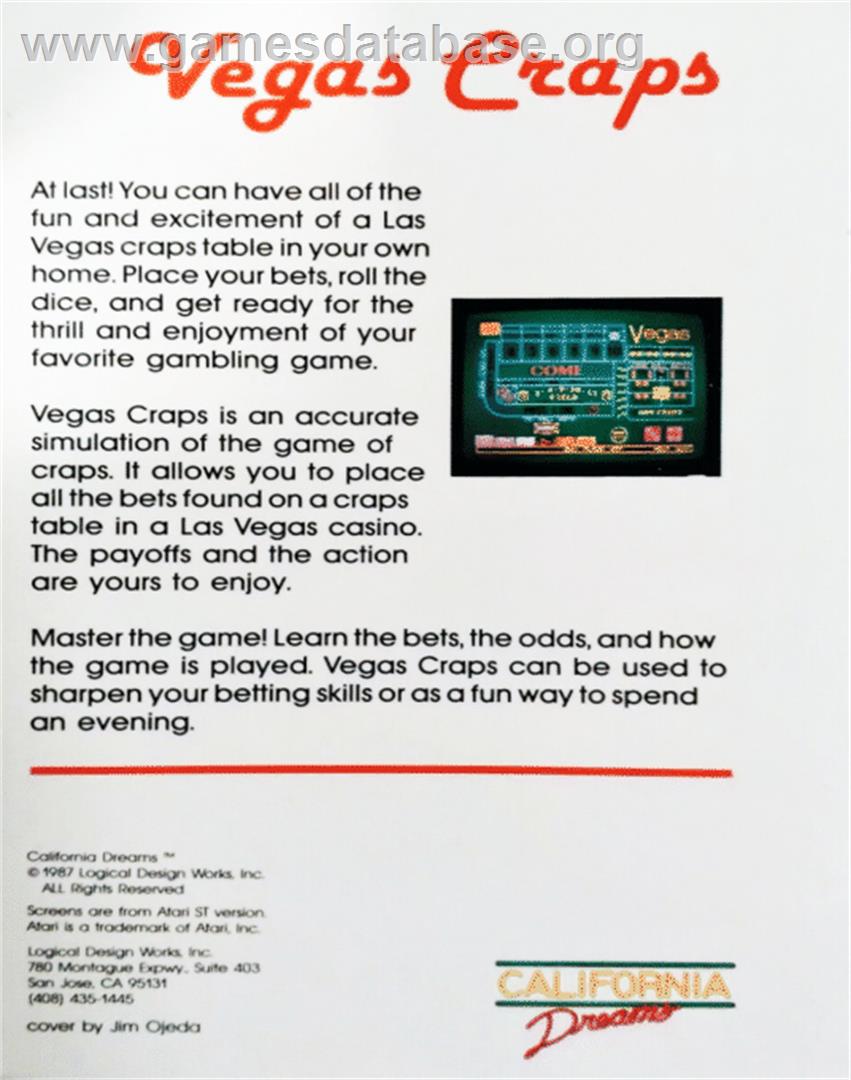 Vegas Craps - Commodore 64 - Artwork - Box Back