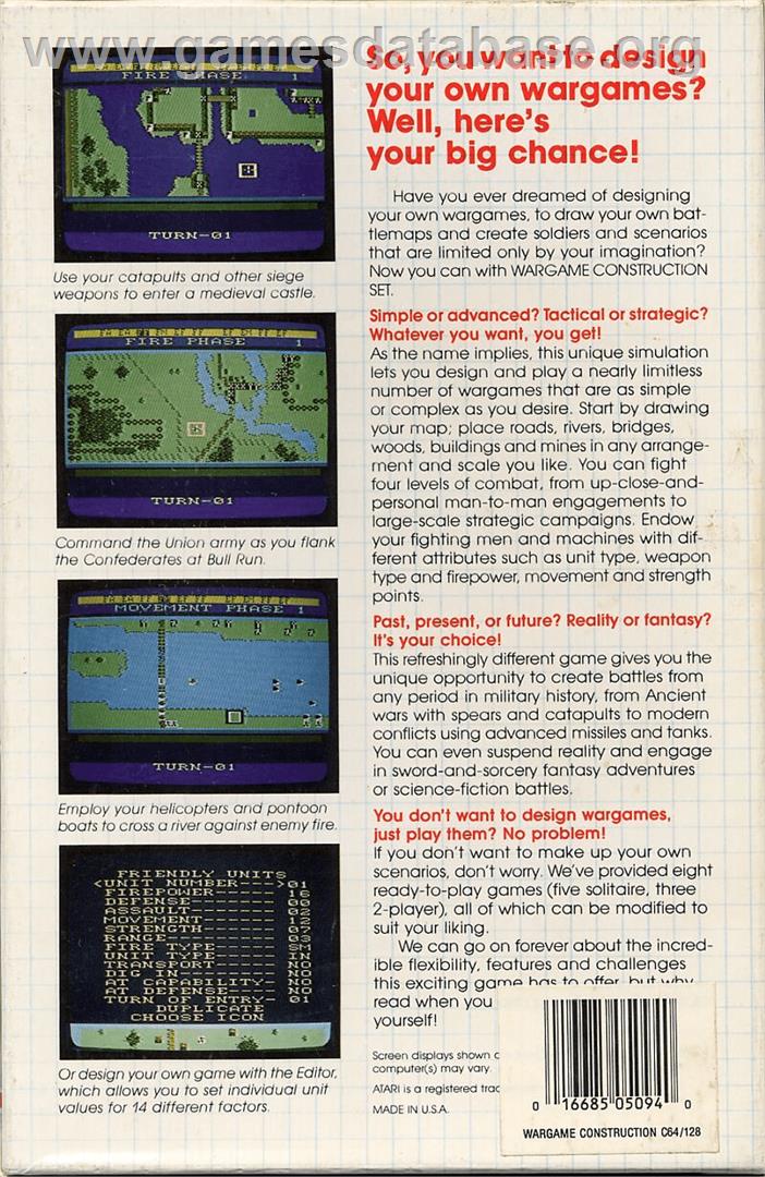 Wargame Construction Set - Commodore 64 - Artwork - Box Back