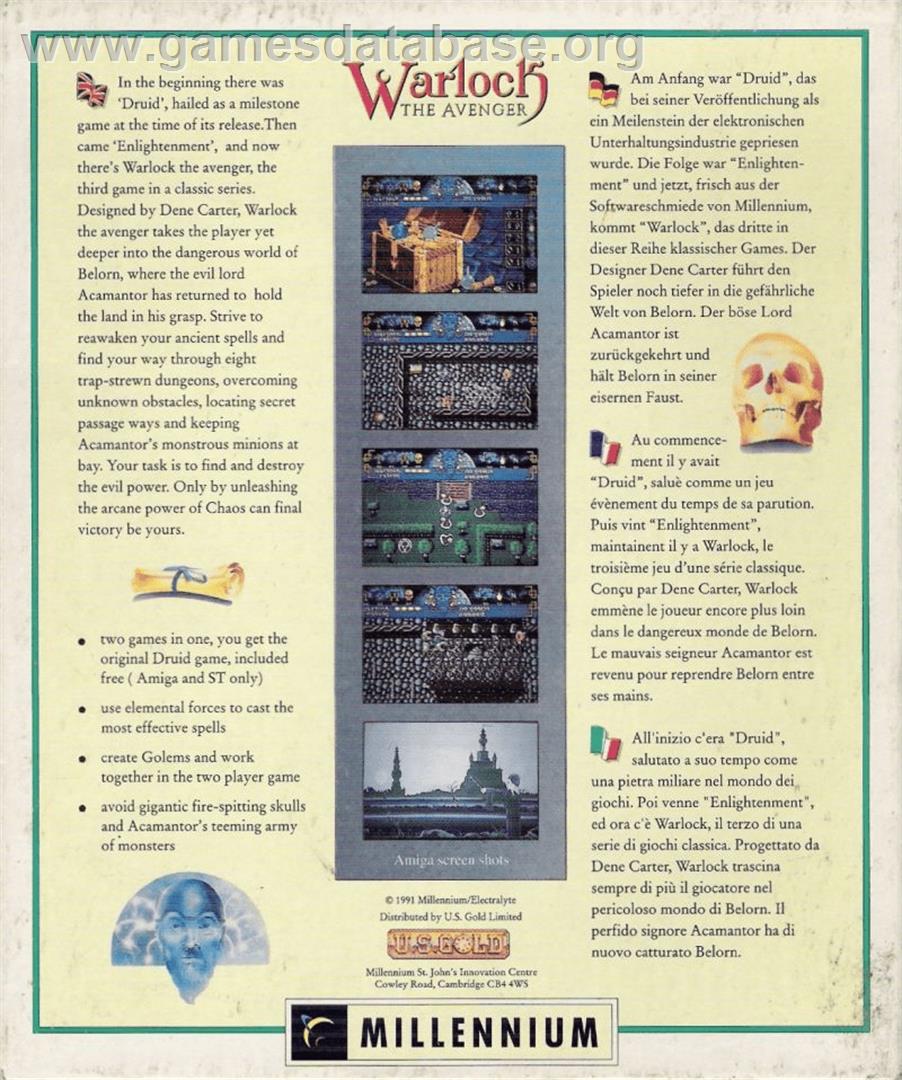 Warlock: The Avenger - Commodore 64 - Artwork - Box Back