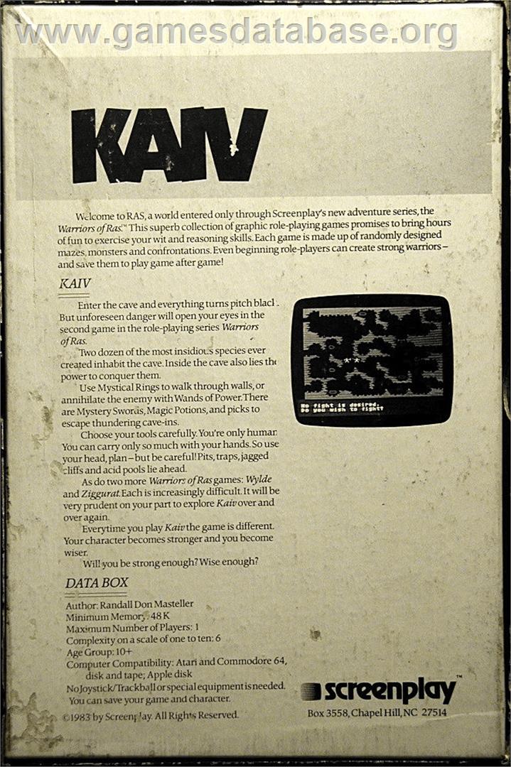 Warriors of Ras Volume II: Kaiv - Commodore 64 - Artwork - Box Back