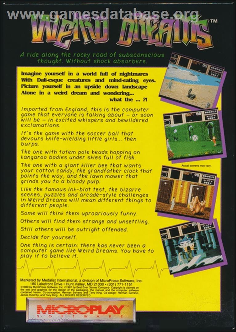 Weird Dreams - Commodore 64 - Artwork - Box Back