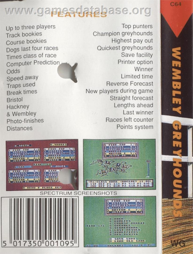 Wembley Greyhounds - Commodore 64 - Artwork - Box Back