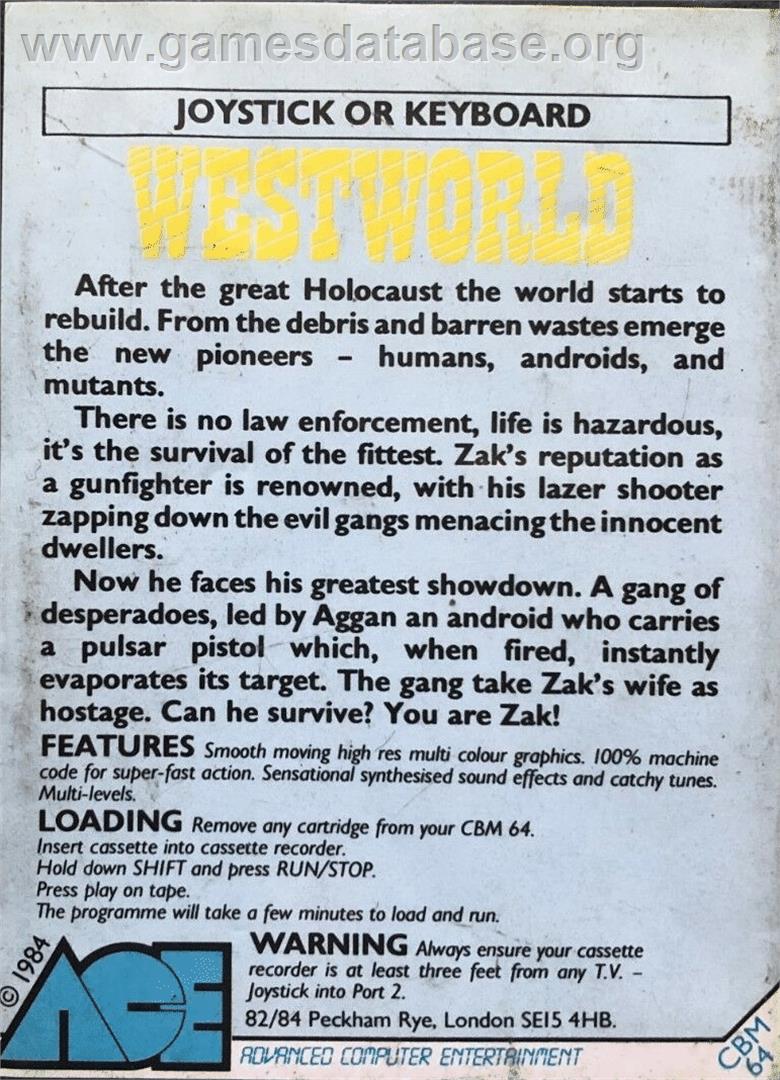 West World - Commodore 64 - Artwork - Box Back
