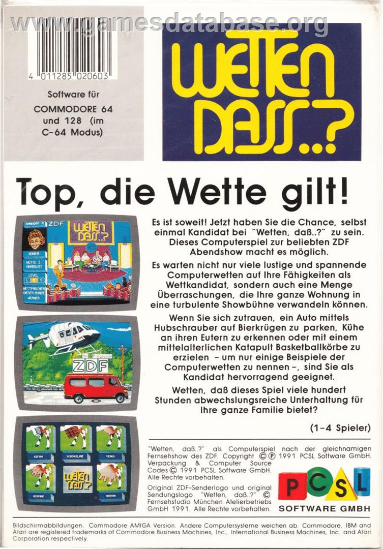 Wetten Dass.. - Commodore 64 - Artwork - Box Back