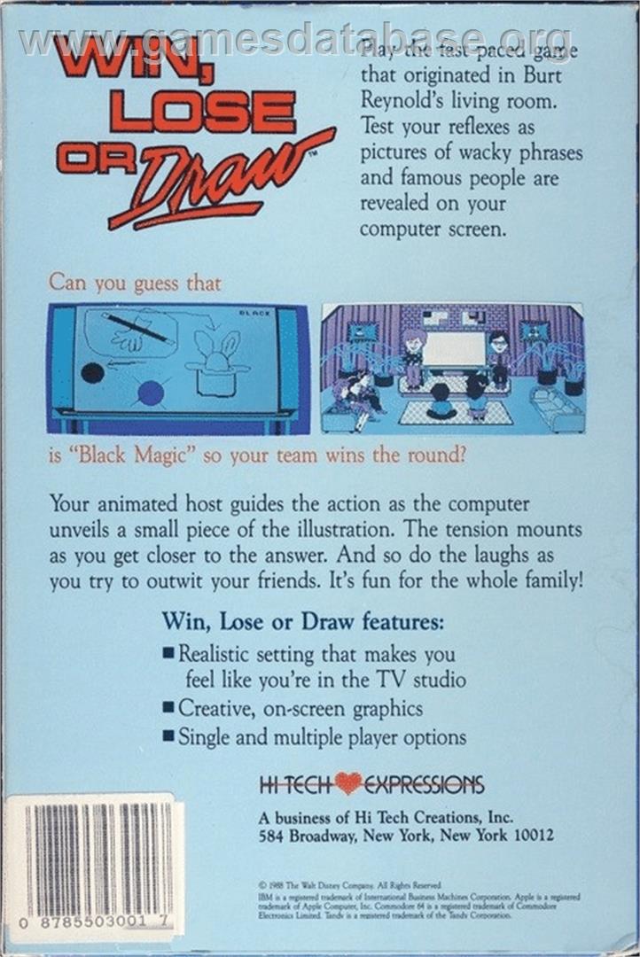 Win, Lose Or Draw - Commodore 64 - Artwork - Box Back