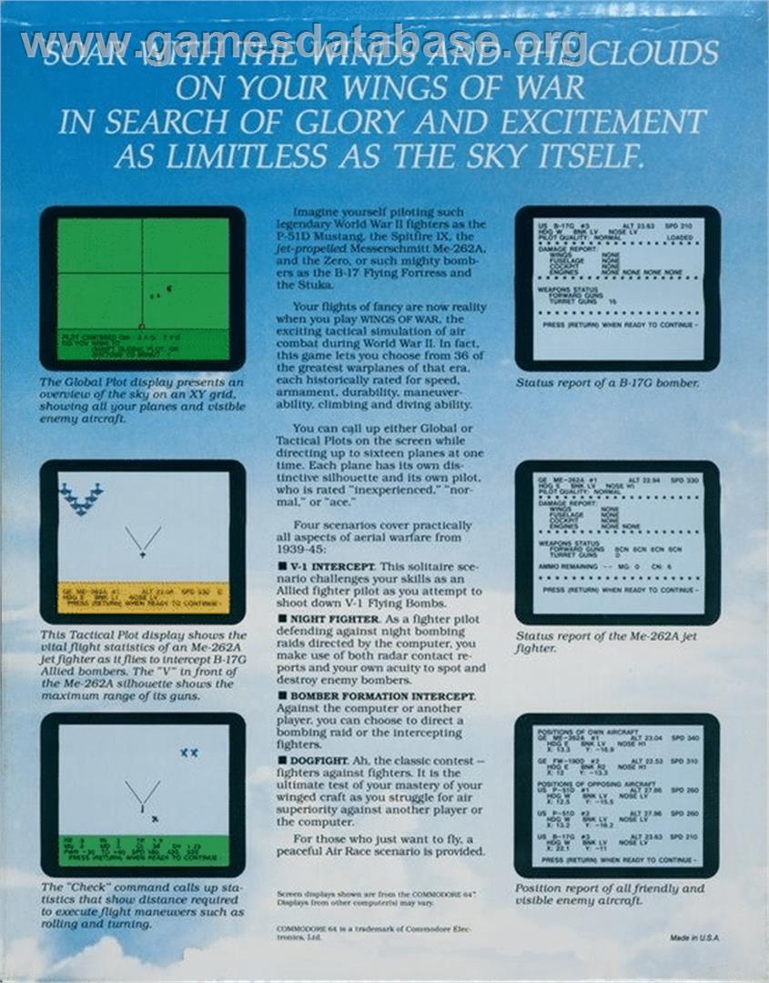 Wings Of War - Commodore 64 - Artwork - Box Back