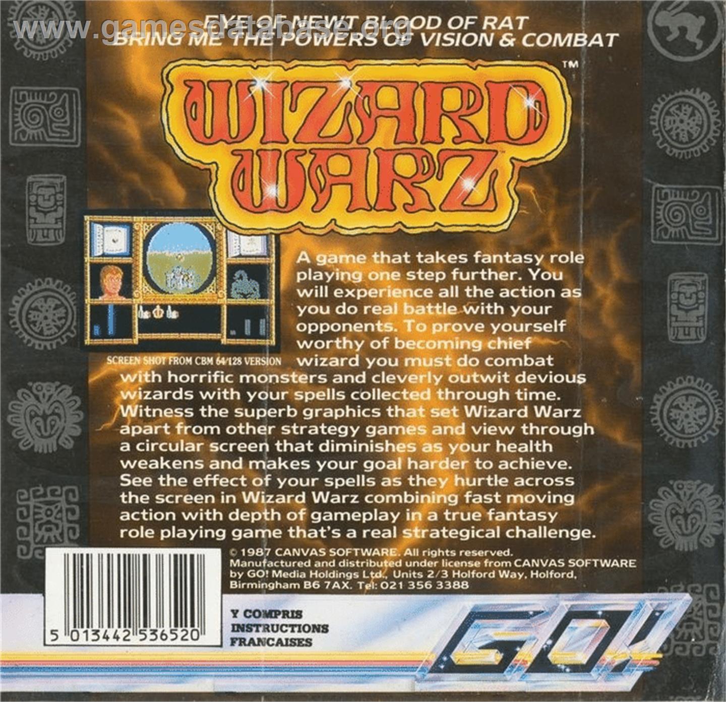 Wizard Warz - Commodore 64 - Artwork - Box Back