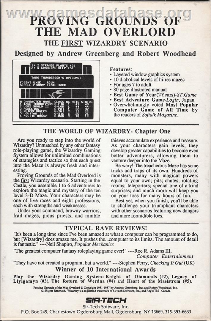 Wizardry - Proving Grounds Of The Mad Overlord - Commodore 64 - Artwork - Box Back