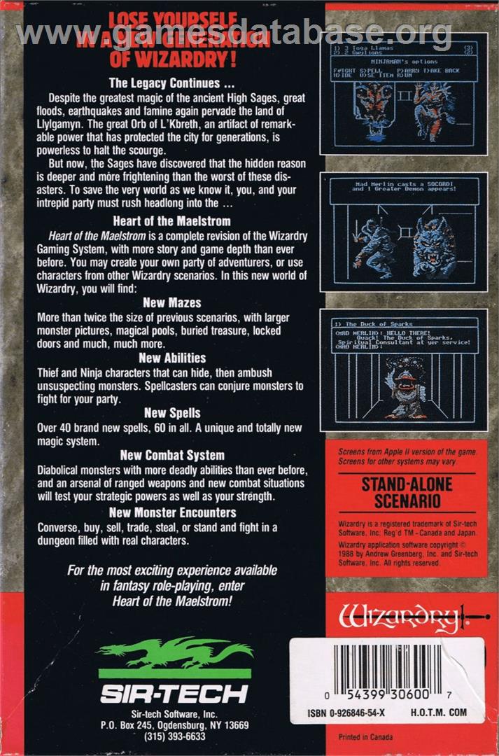 Wizardry V: Heart of the Maelstrom - Commodore 64 - Artwork - Box Back