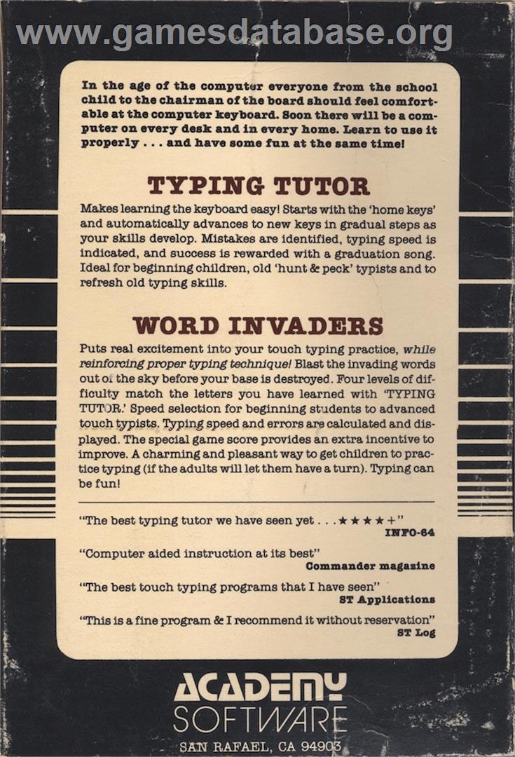 Word Invaders - Commodore 64 - Artwork - Box Back