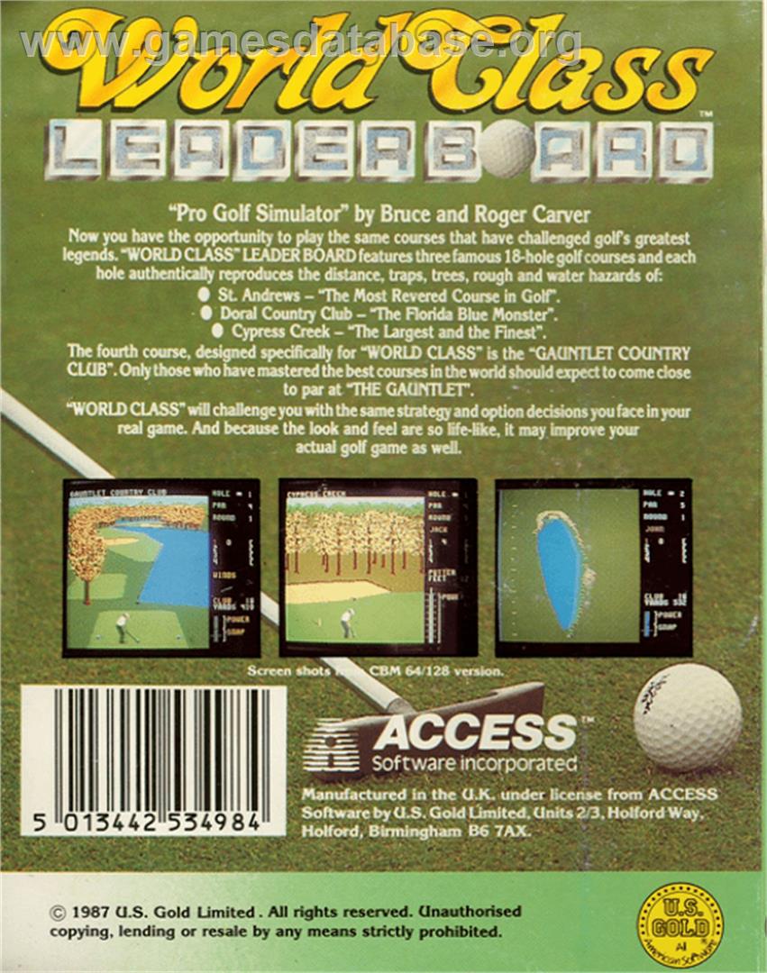 World Class Leader Board - Commodore 64 - Artwork - Box Back