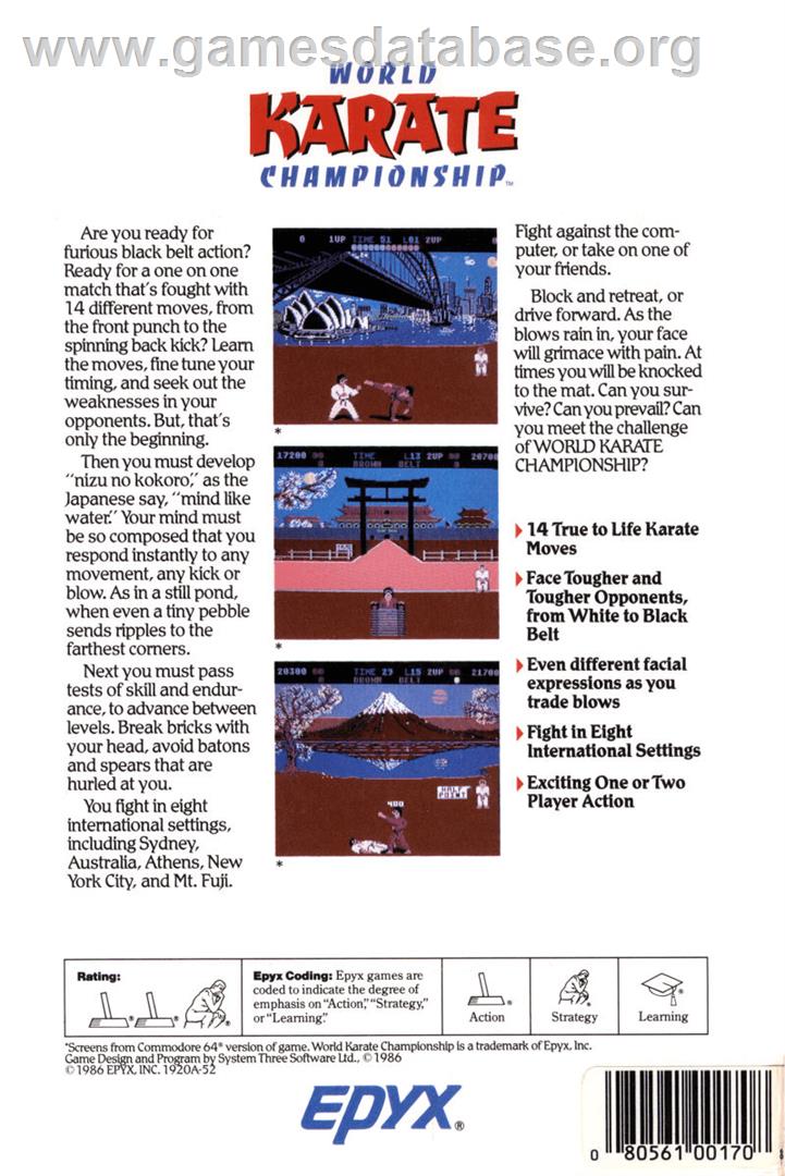 World Karate Championship - Commodore 64 - Artwork - Box Back