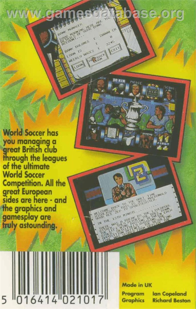 World Soccer - Commodore 64 - Artwork - Box Back