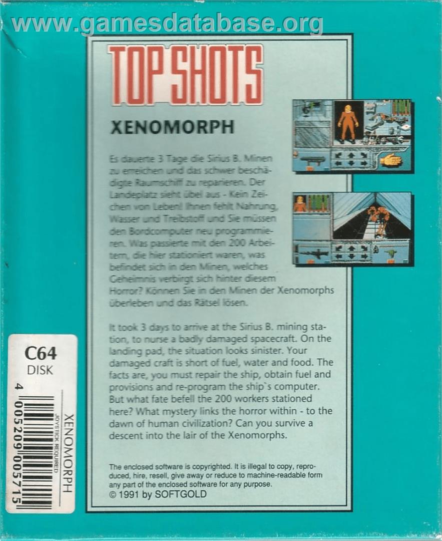 Xenomorph - Commodore 64 - Artwork - Box Back