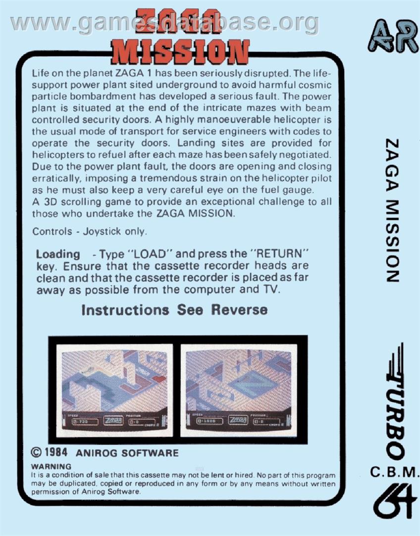 Zaga Mission - Commodore 64 - Artwork - Box Back