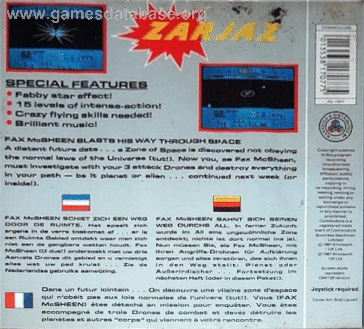 Zarjaz - Commodore 64 - Artwork - Box Back