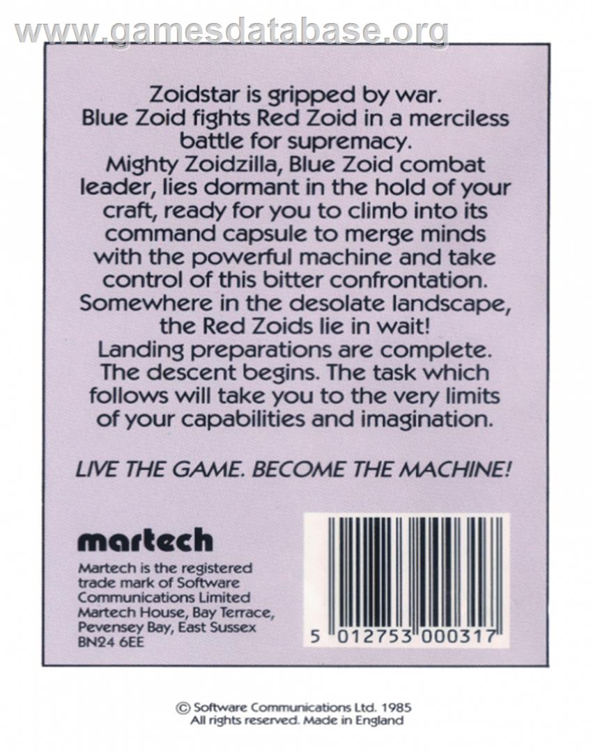 Zoids - Commodore 64 - Artwork - Box Back