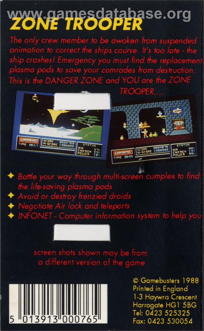 Zone Trooper - Commodore 64 - Artwork - Box Back