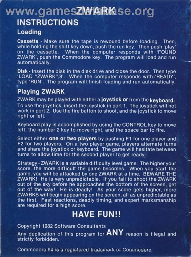 Zwark - Commodore 64 - Artwork - Box Back