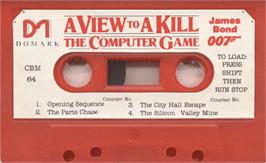 Cartridge artwork for A View to a Kill - The Computer Game on the Commodore 64.
