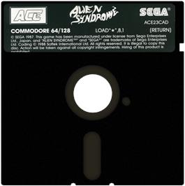 Cartridge artwork for Alien Syndrome on the Commodore 64.