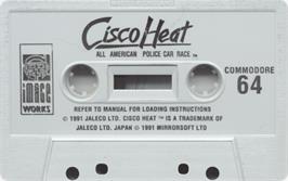 Cartridge artwork for Cisco Heat: All American Police Car Race on the Commodore 64.