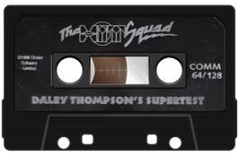 Cartridge artwork for Daley Thompson's Super-test on the Commodore 64.