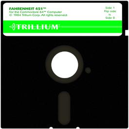 Cartridge artwork for Fahrenheit 451 on the Commodore 64.