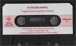 Cartridge artwork for In The Beginning on the Commodore 64.