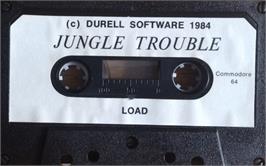 Cartridge artwork for Jungle Trouble on the Commodore 64.