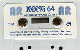 Cartridge artwork for Kong (Anirog Software) on the Commodore 64.