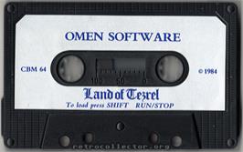 Cartridge artwork for Land of Tezrel on the Commodore 64.
