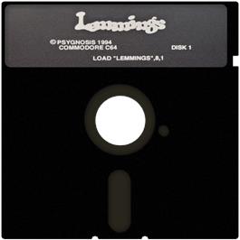 Cartridge artwork for Lemmings on the Commodore 64.