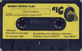 Cartridge artwork for Megahawk on the Commodore 64.