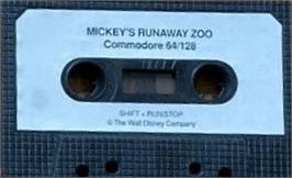 Cartridge artwork for Mickey's Runaway Zoo on the Commodore 64.
