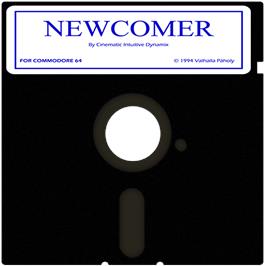 Cartridge artwork for Newcomer on the Commodore 64.