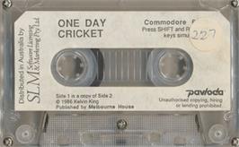 Cartridge artwork for One-day Cricket on the Commodore 64.