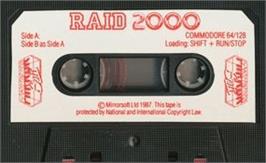 Cartridge artwork for Raid 2000 on the Commodore 64.