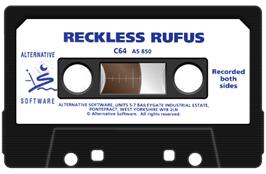 Cartridge artwork for Reckless Rufus on the Commodore 64.