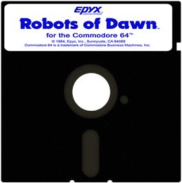 Cartridge artwork for Robots of Dawn on the Commodore 64.