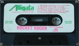 Cartridge artwork for Rocket Roger on the Commodore 64.